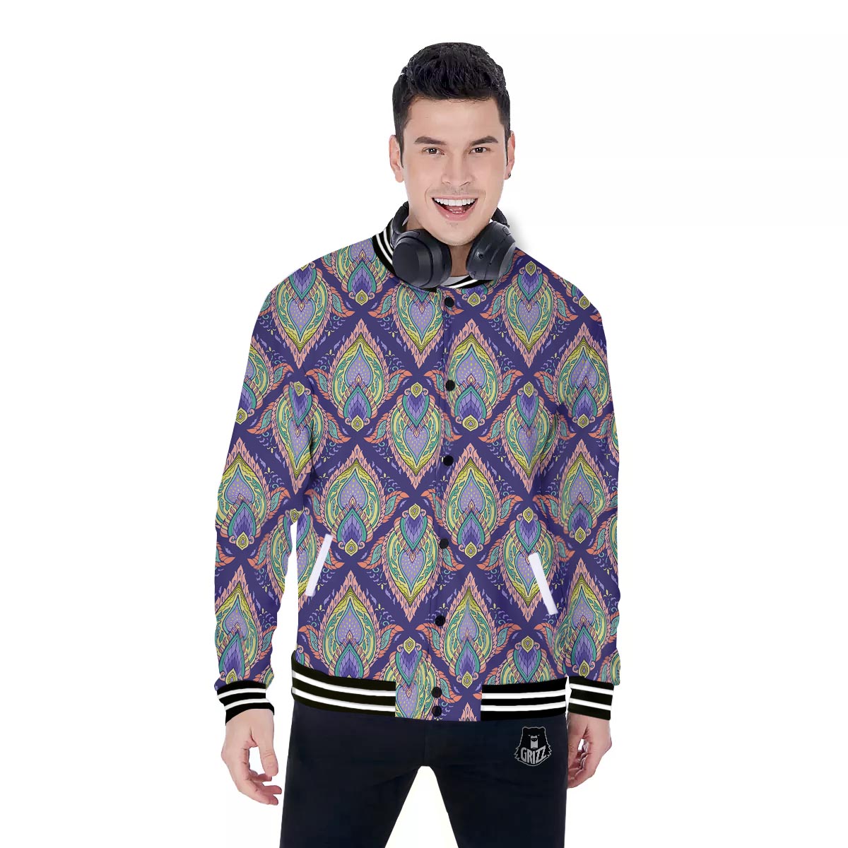 Mandala Thai Print Pattern Baseball Jacket-grizzshop