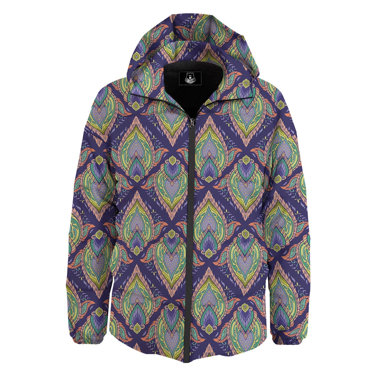 Mandala Thai Print Pattern Down Jacket-grizzshop