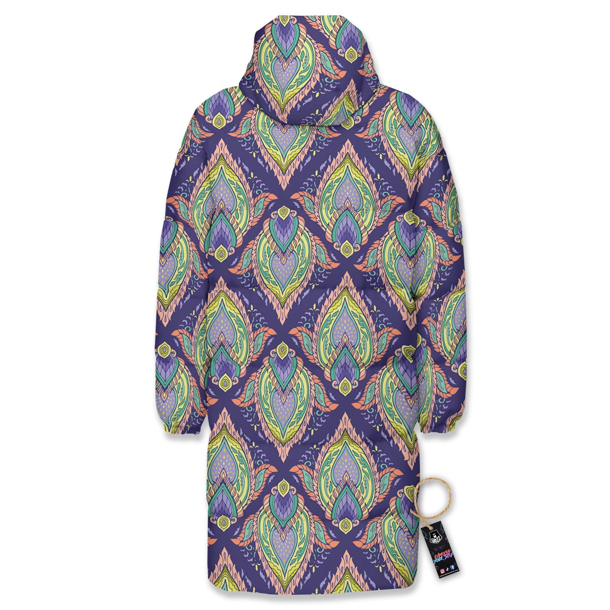 Mandala Thai Print Pattern Long Down Jacket-grizzshop