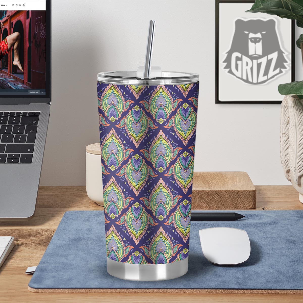 Mandala Thai Print Pattern Tumbler-grizzshop