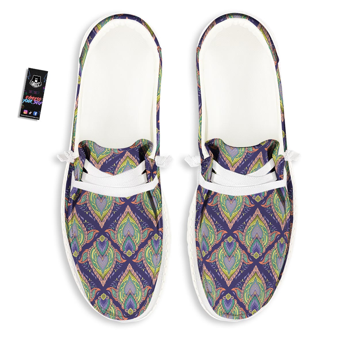 Mandala Thai Print Pattern White Loafers-grizzshop