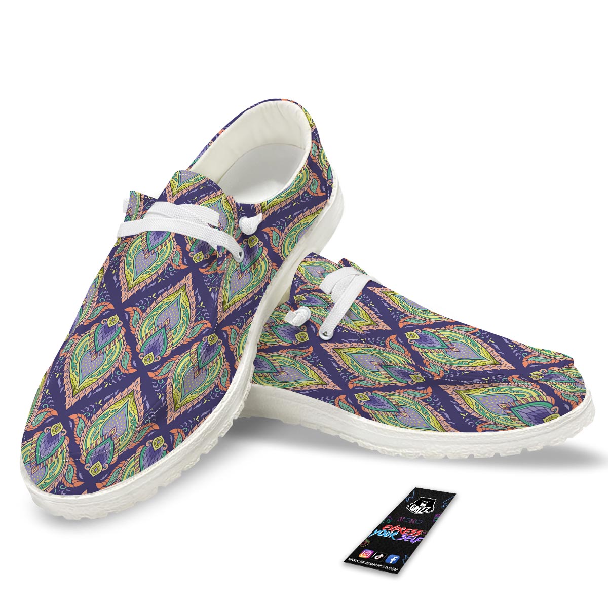 Mandala Thai Print Pattern White Loafers-grizzshop