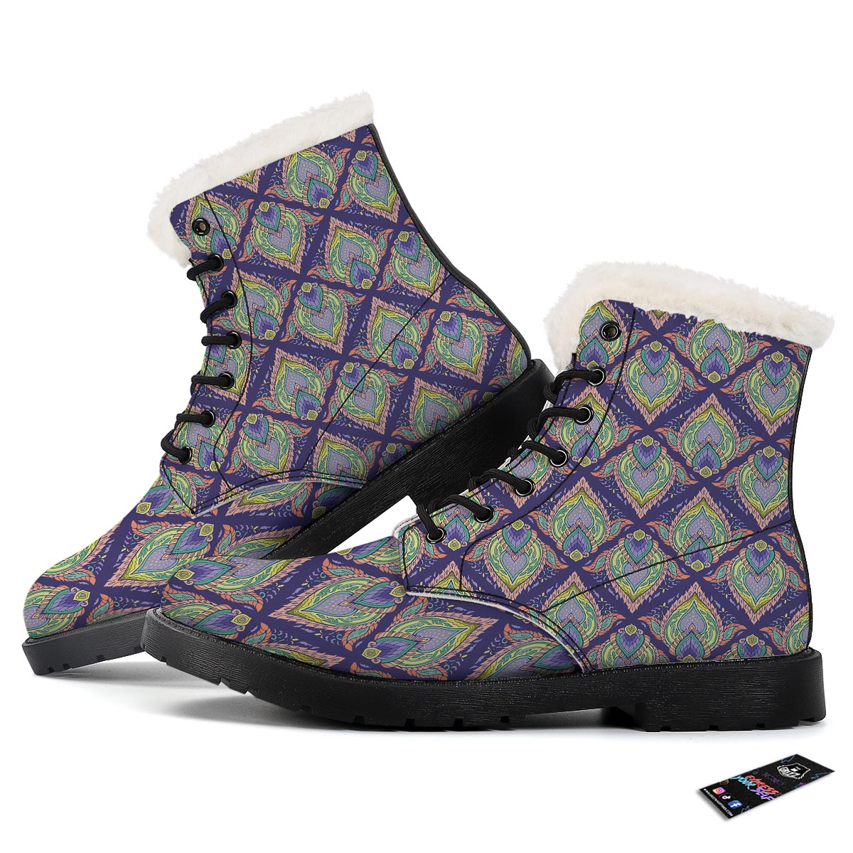 Mandala Thai Print Pattern Winter Boots-grizzshop