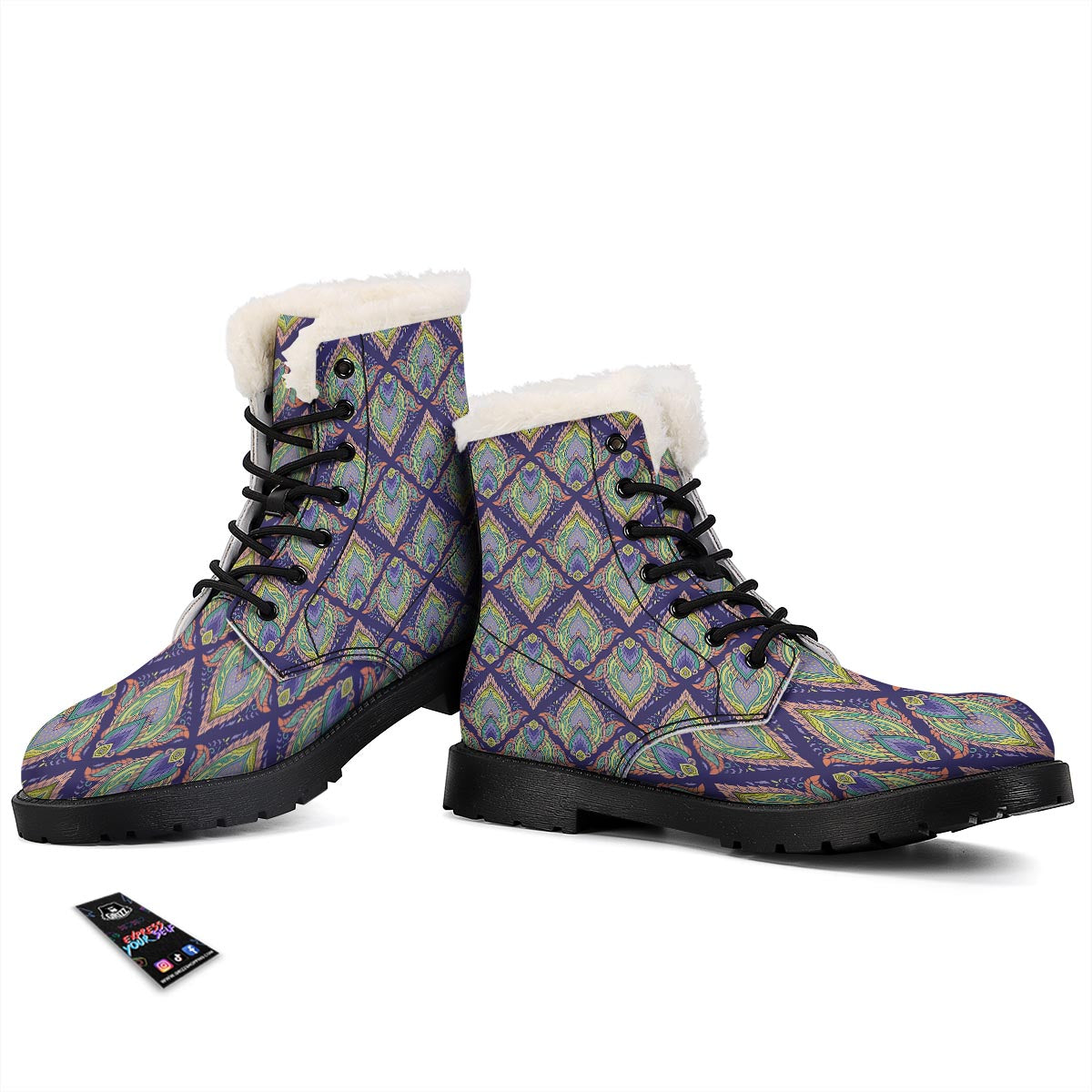Mandala Thai Print Pattern Winter Boots-grizzshop