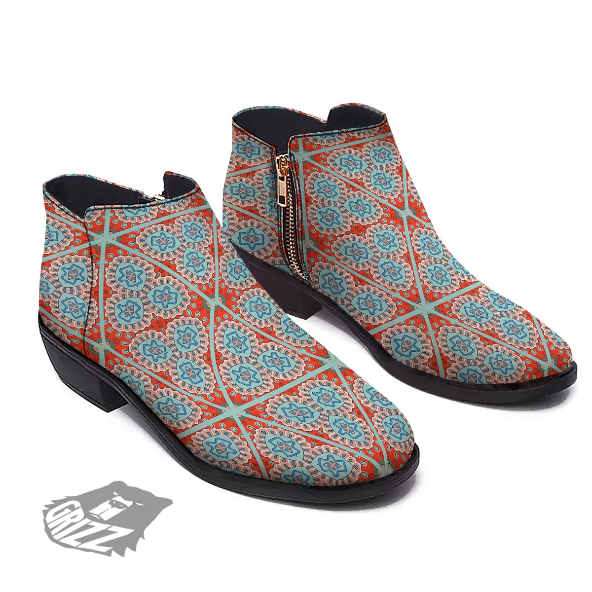Mandala Triangle Bohemian Print Pattern Ankle Boots-grizzshop