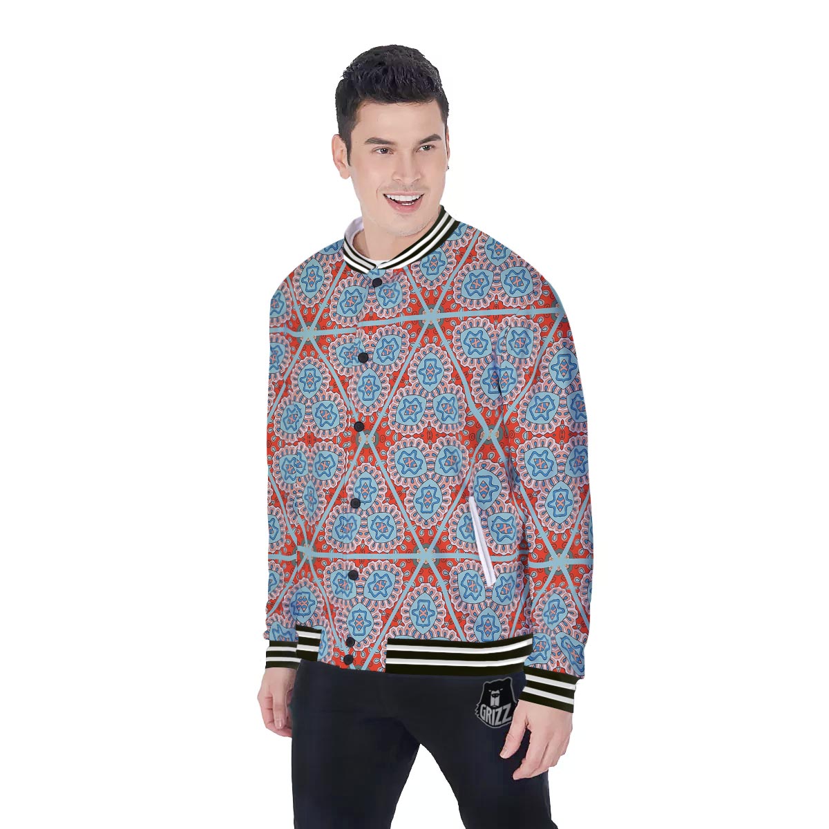 Mandala Triangle Bohemian Print Pattern Baseball Jacket-grizzshop