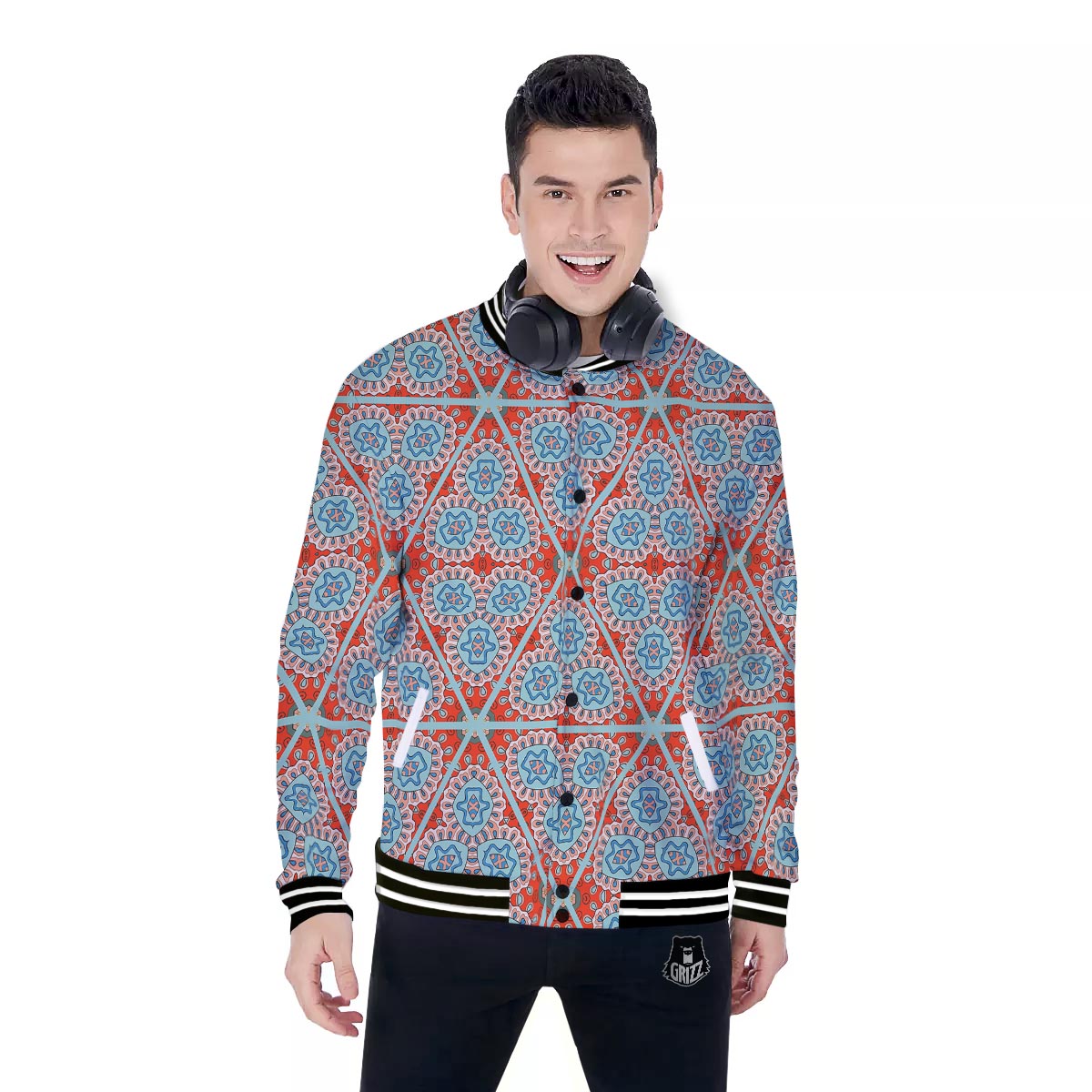 Mandala Triangle Bohemian Print Pattern Baseball Jacket-grizzshop