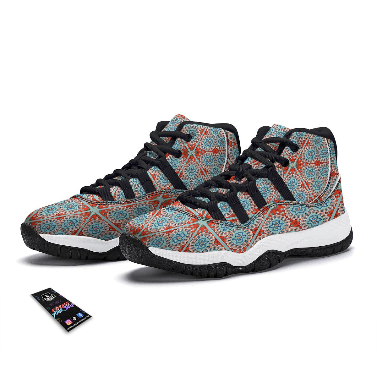 Mandala Triangle Bohemian Print Pattern Black Bball Shoes-grizzshop