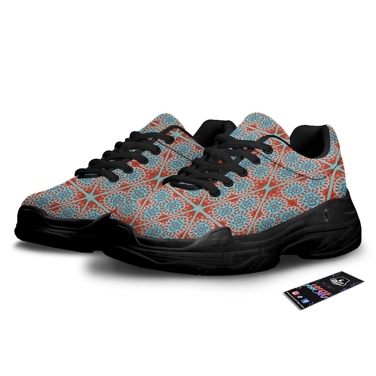 Mandala Triangle Bohemian Print Pattern Black Chunky Shoes-grizzshop