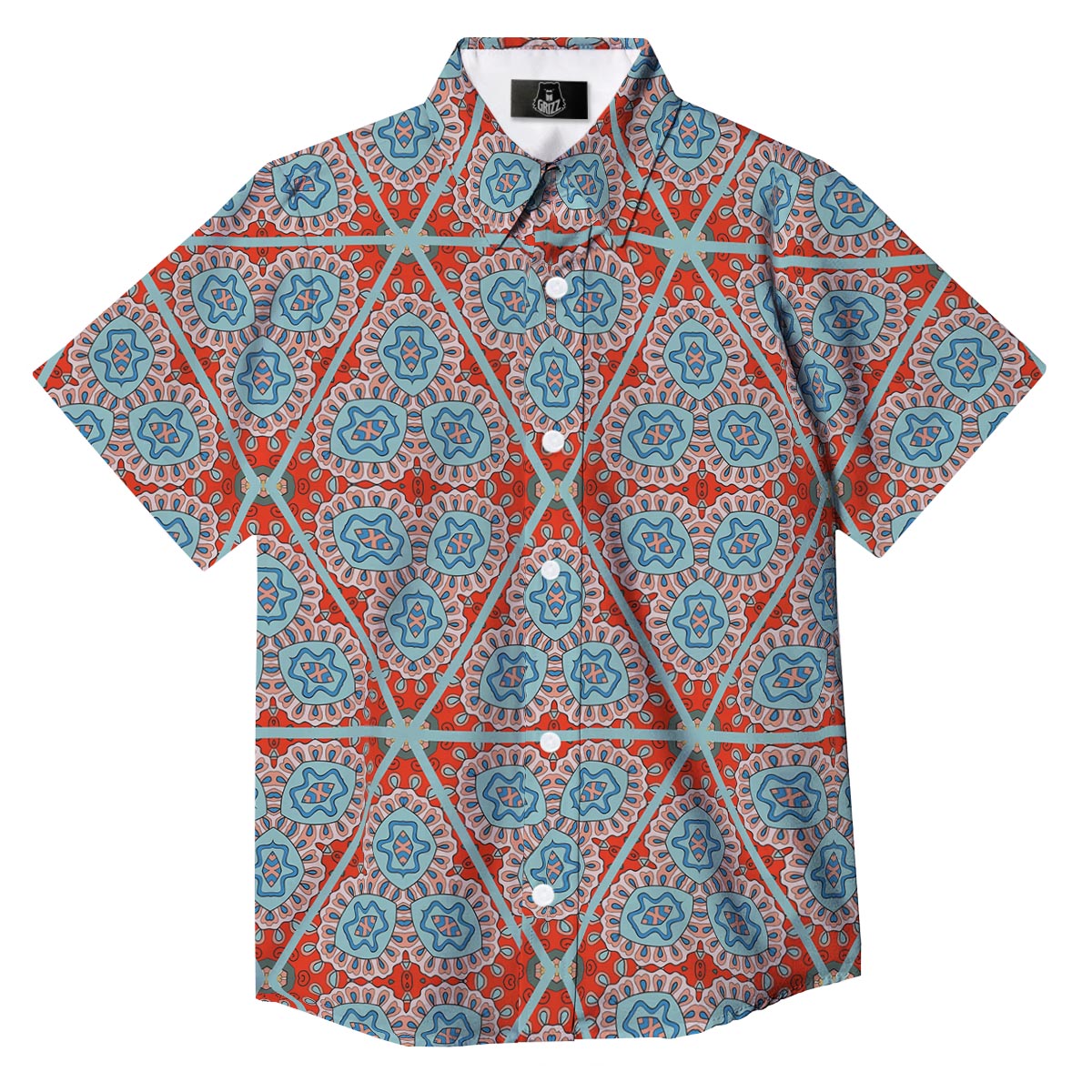 Mandala Triangle Bohemian Print Pattern Button Up Shirt-grizzshop