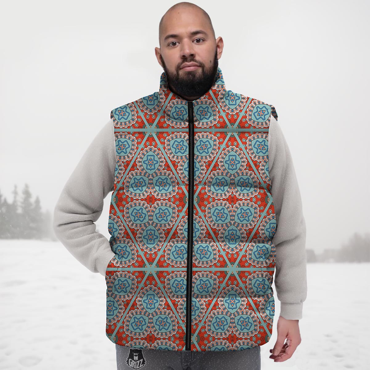 Mandala Triangle Bohemian Print Pattern Down Vest