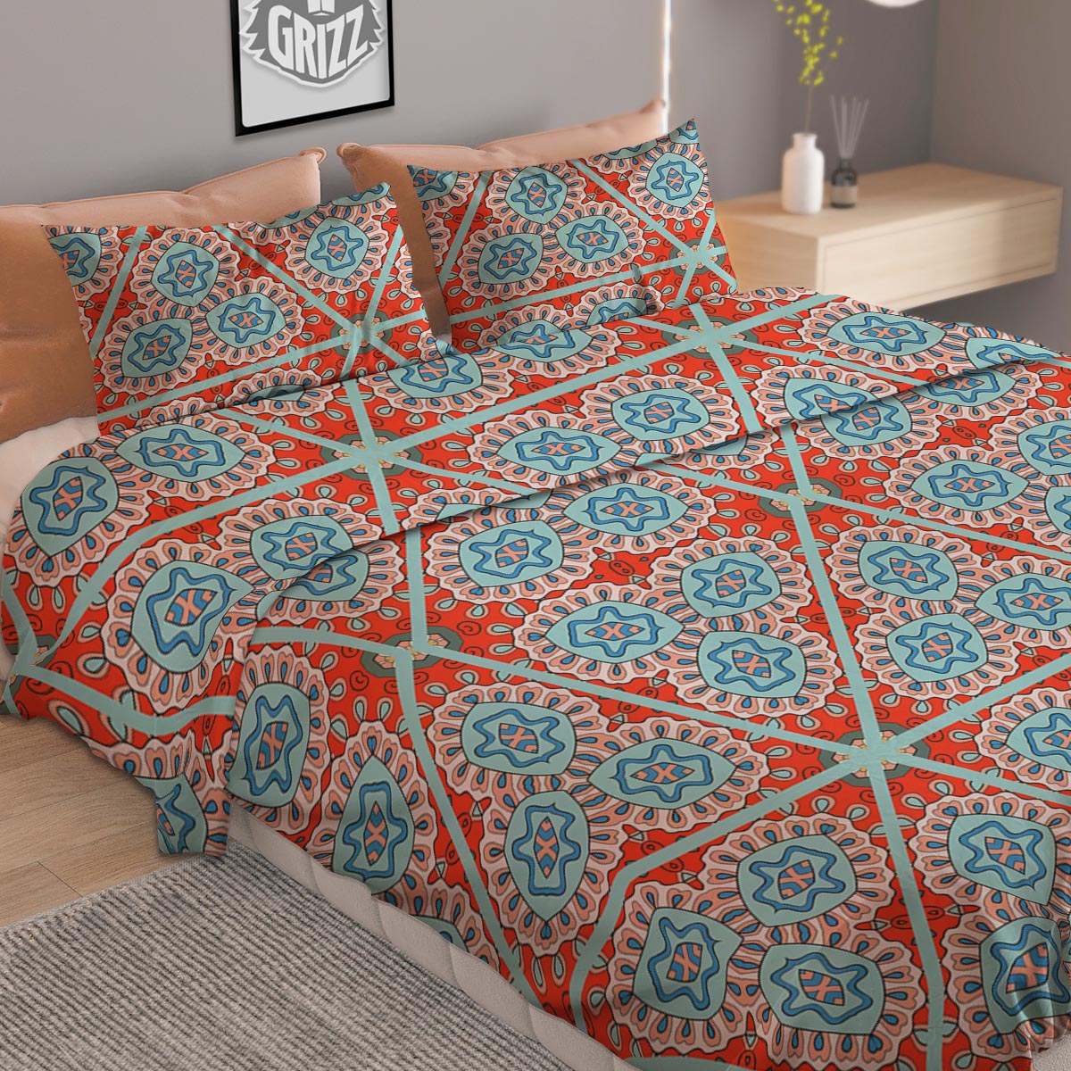 Mandala Triangle Bohemian Print Pattern Duvet Cover Bedding Set