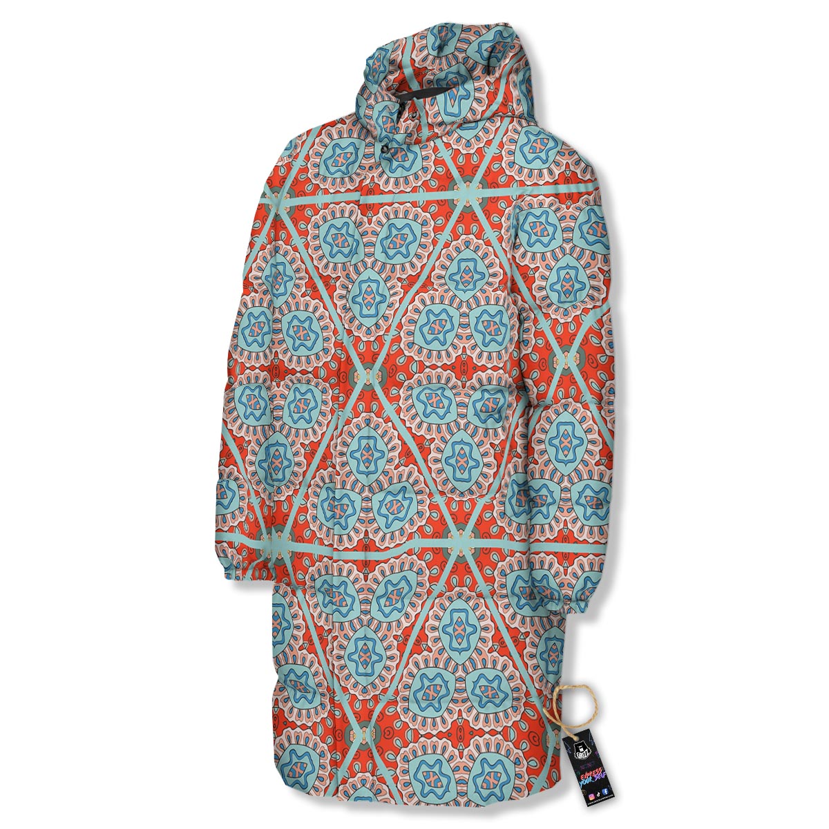 Mandala Triangle Bohemian Print Pattern Long Down Jacket-grizzshop