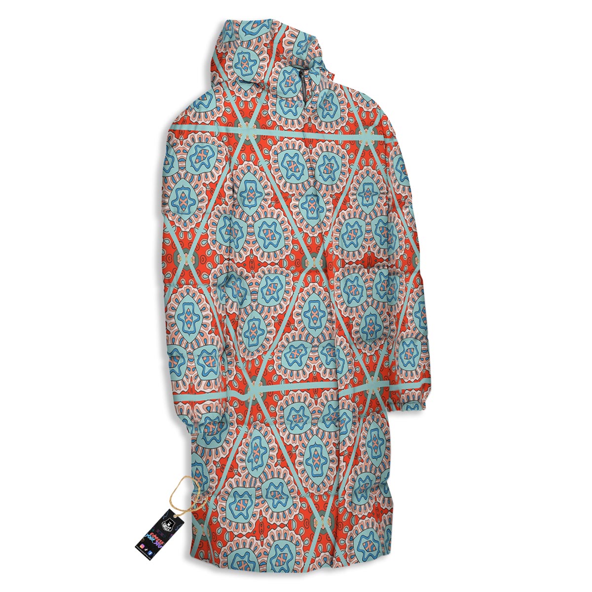 Mandala Triangle Bohemian Print Pattern Long Down Jacket-grizzshop