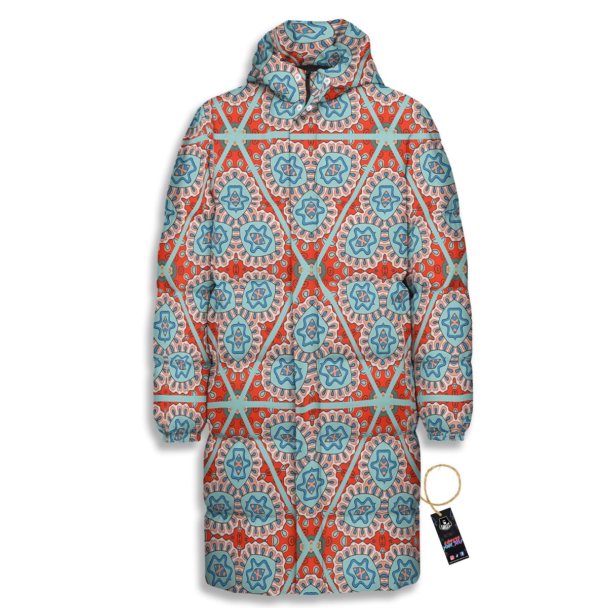 Mandala Triangle Bohemian Print Pattern Long Down Jacket-grizzshop