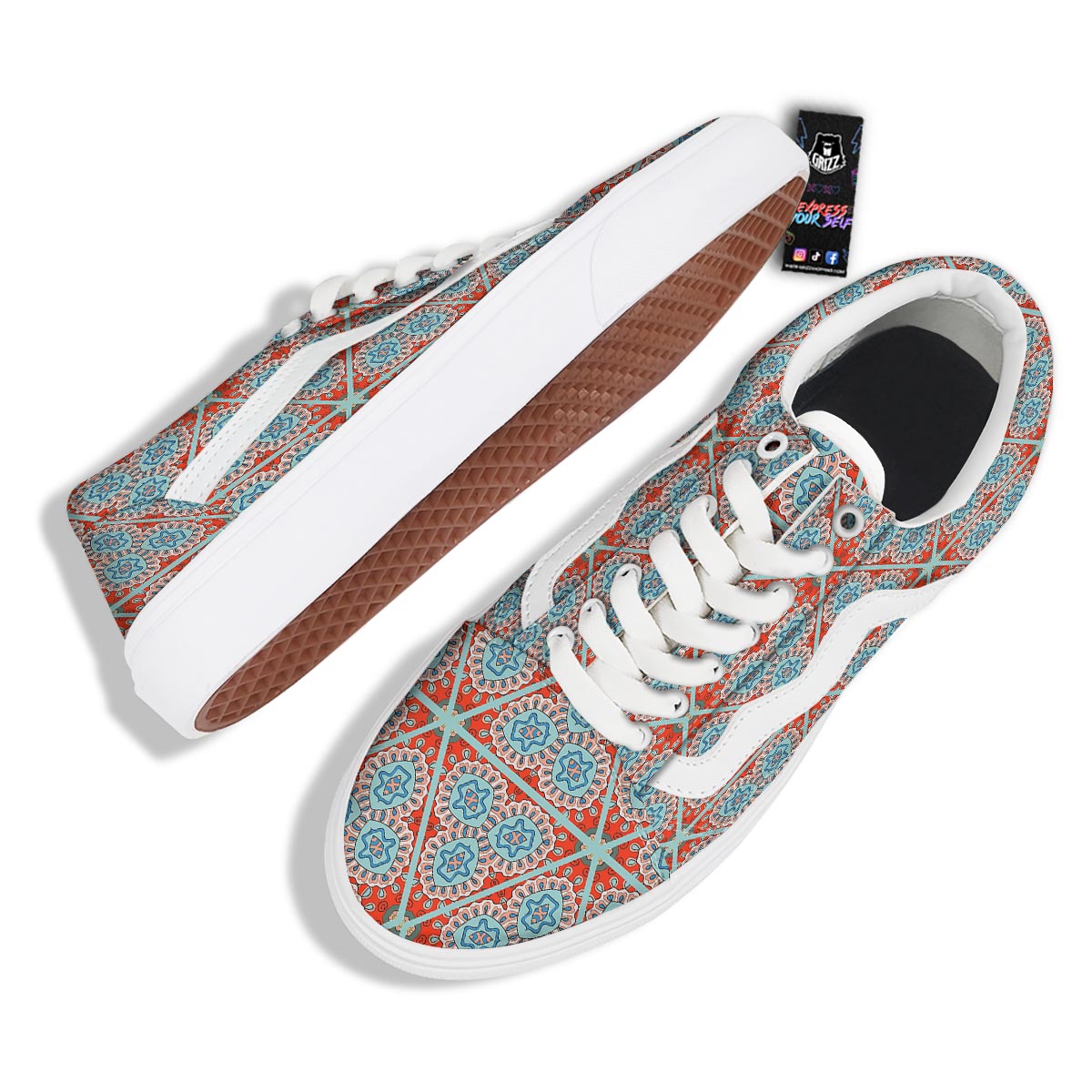 Mandala Triangle Bohemian Print Pattern Skate Shoes-grizzshop