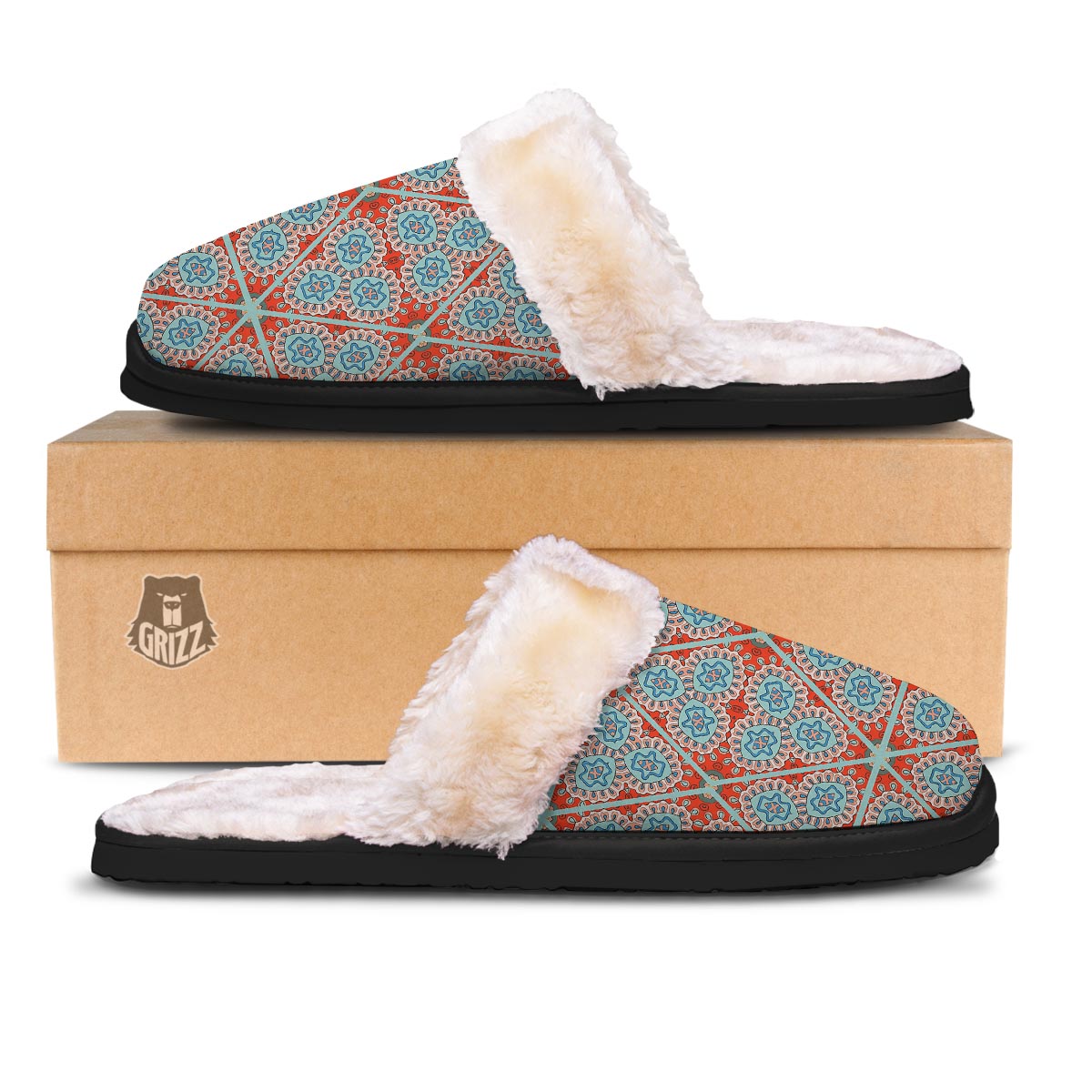 Mandala Triangle Bohemian Print Pattern Slippers-grizzshop