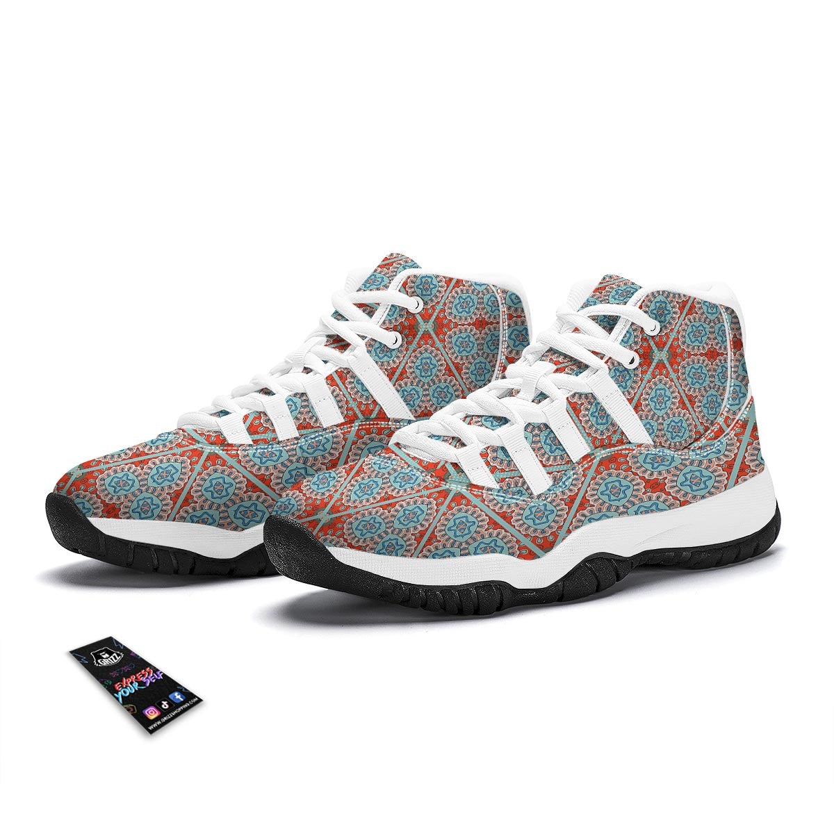 Mandala Triangle Bohemian Print Pattern White Bball Shoes-grizzshop