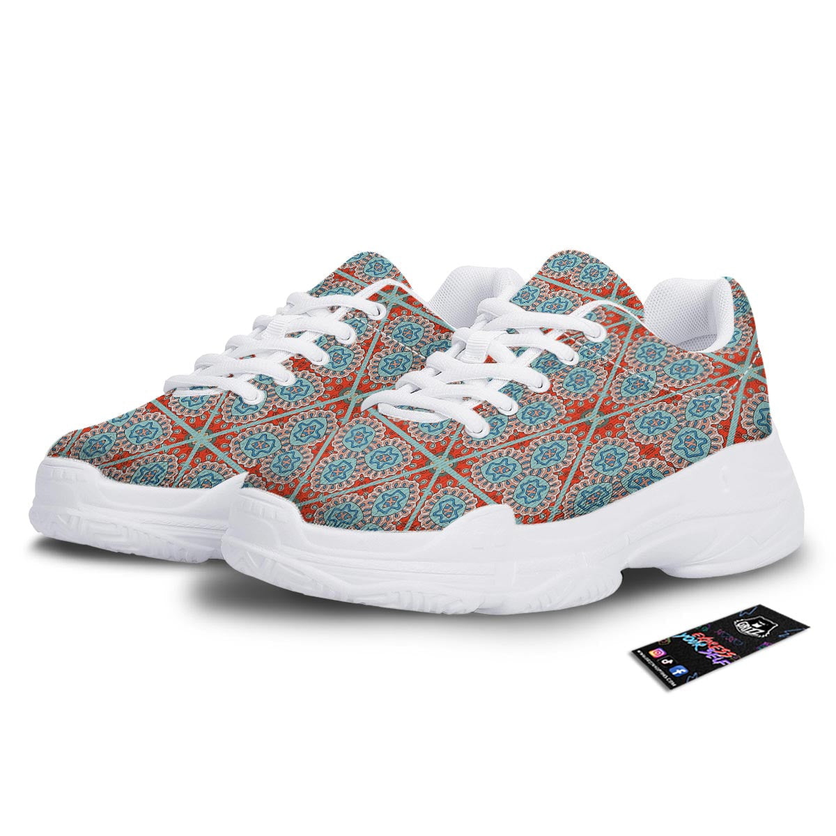 Mandala Triangle Bohemian Print Pattern White Chunky Shoes-grizzshop