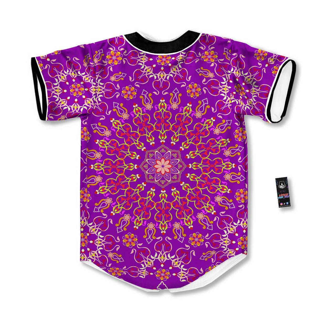 Mandala Trippy Purple Print Baseball Jersey-grizzshop