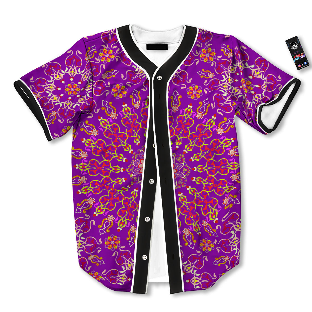 Mandala Trippy Purple Print Baseball Jersey-grizzshop
