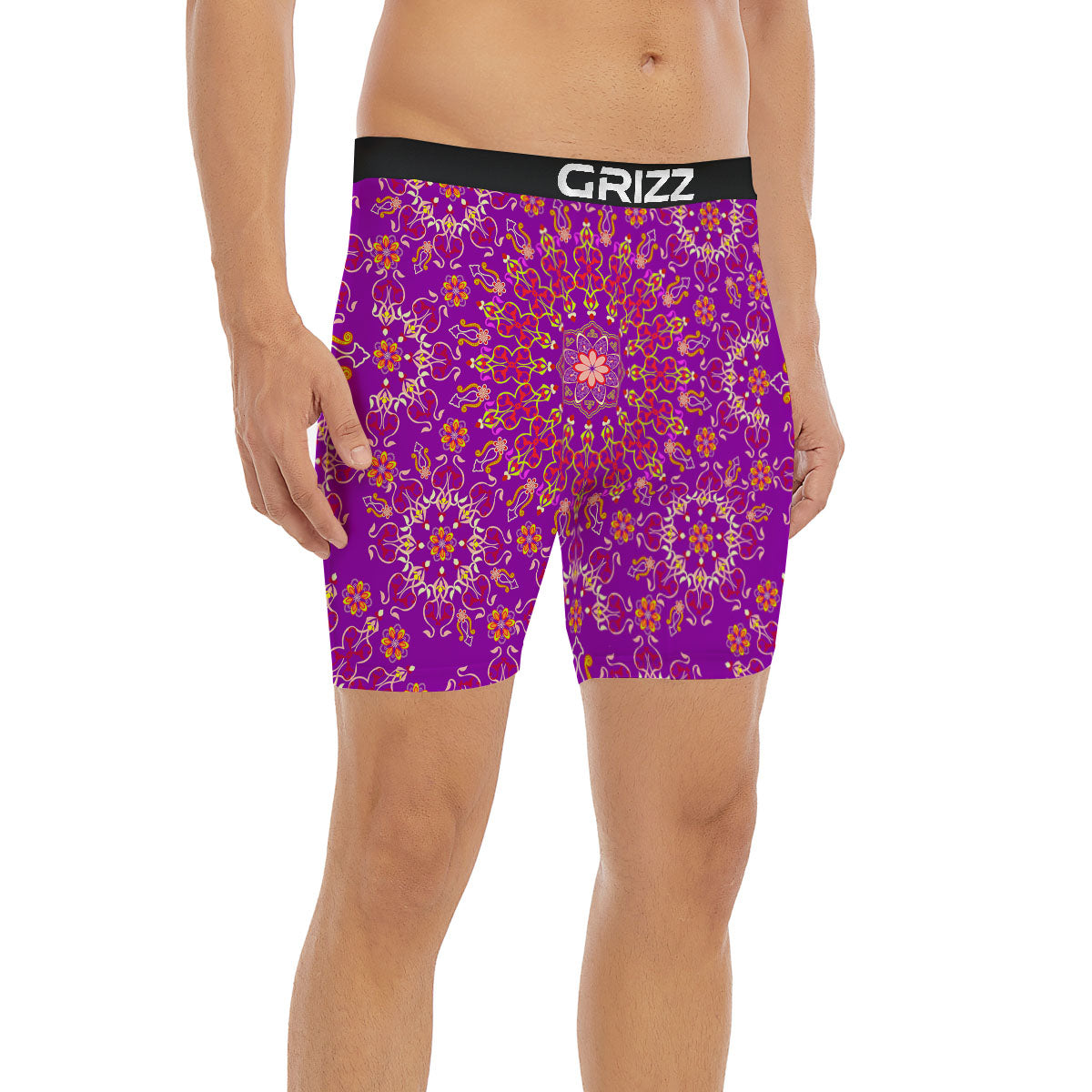 Mandala Trippy Purple Print Boxer Briefs-grizzshop