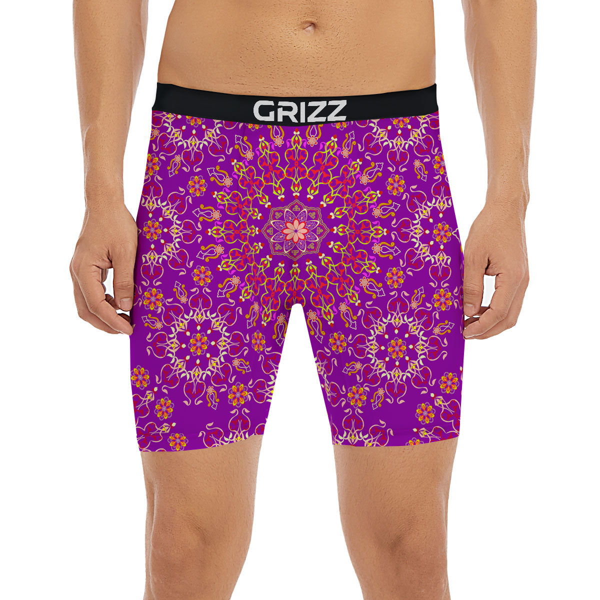Mandala Trippy Purple Print Boxer Briefs-grizzshop