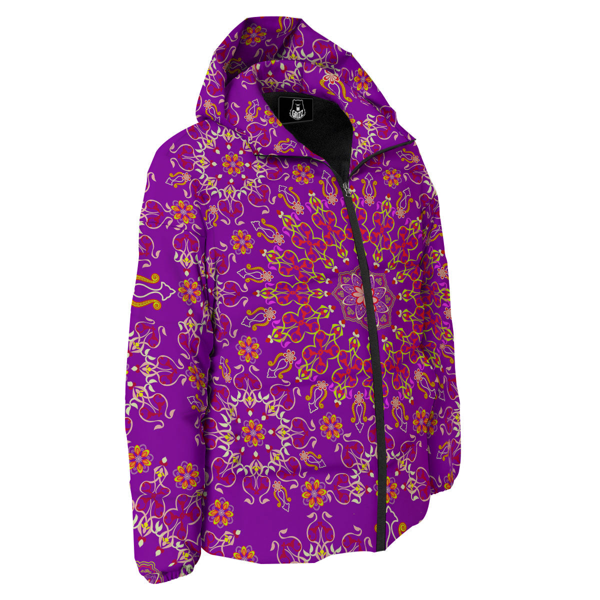 Mandala Trippy Purple Print Down Jacket-grizzshop