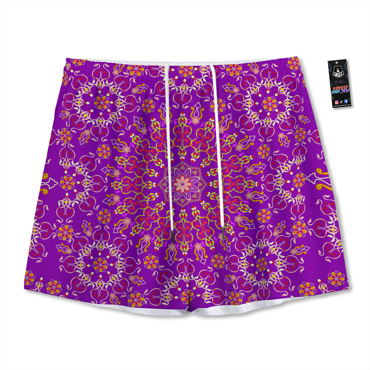 Mandala Trippy Purple Print Mesh Shorts