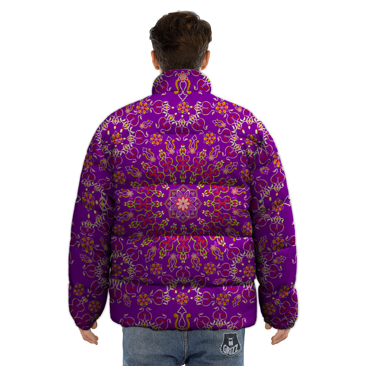 Mandala Trippy Purple Print Puffer Jacket-grizzshop