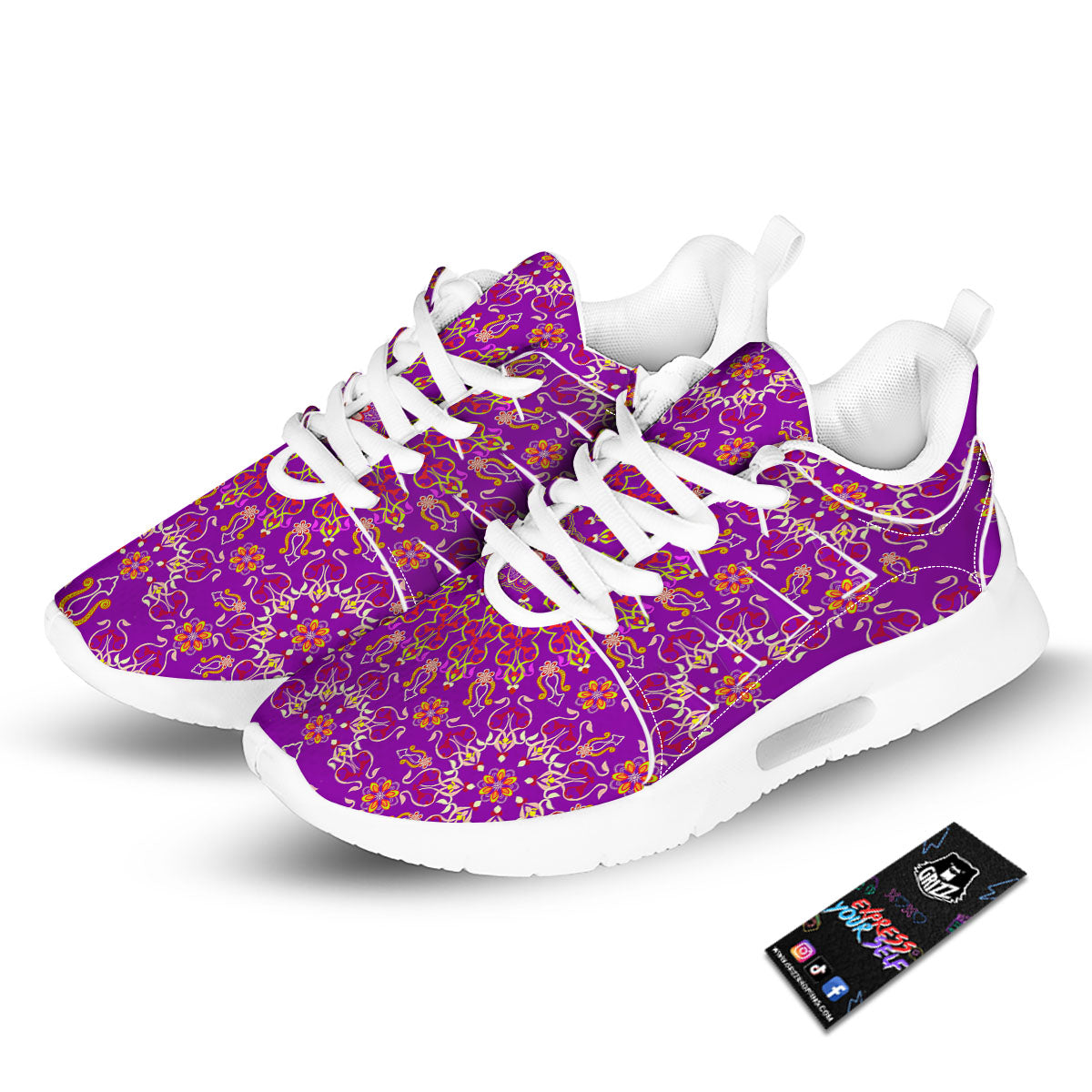 Mandala Trippy Purple Print Tennis Shoes-grizzshop