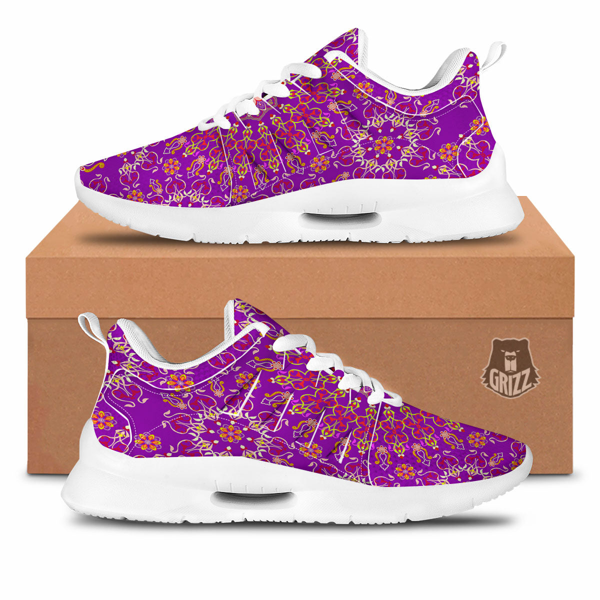 Mandala Trippy Purple Print Tennis Shoes-grizzshop