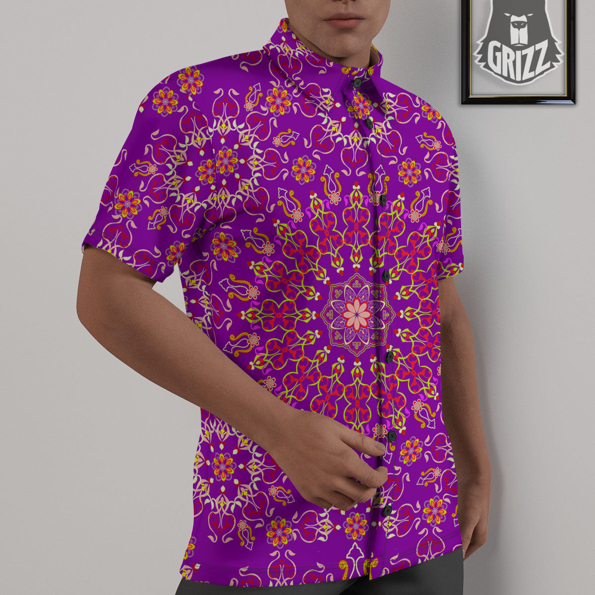 Mandala Trippy Purple Print Untucked Shirts-grizzshop