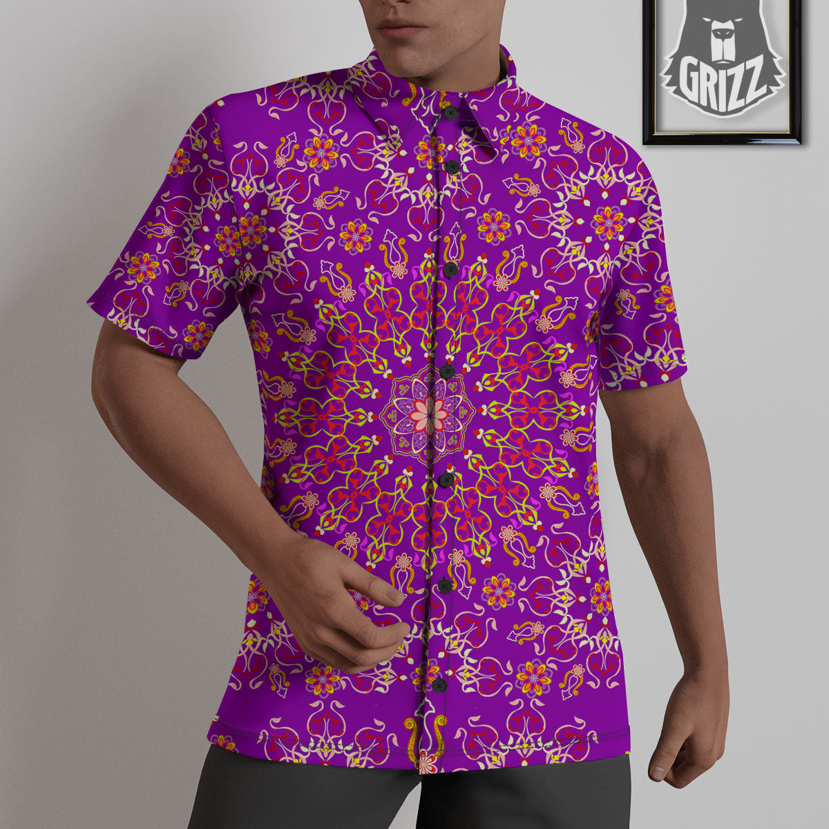 Mandala Trippy Purple Print Untucked Shirts-grizzshop