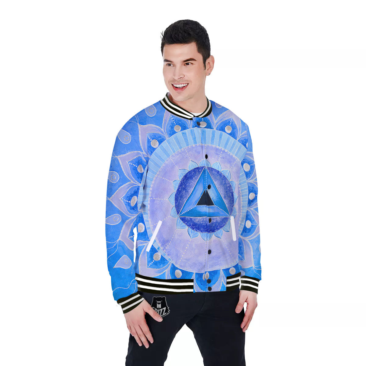 Mandala Vishuddha Chakra Print Baseball Jacket-grizzshop