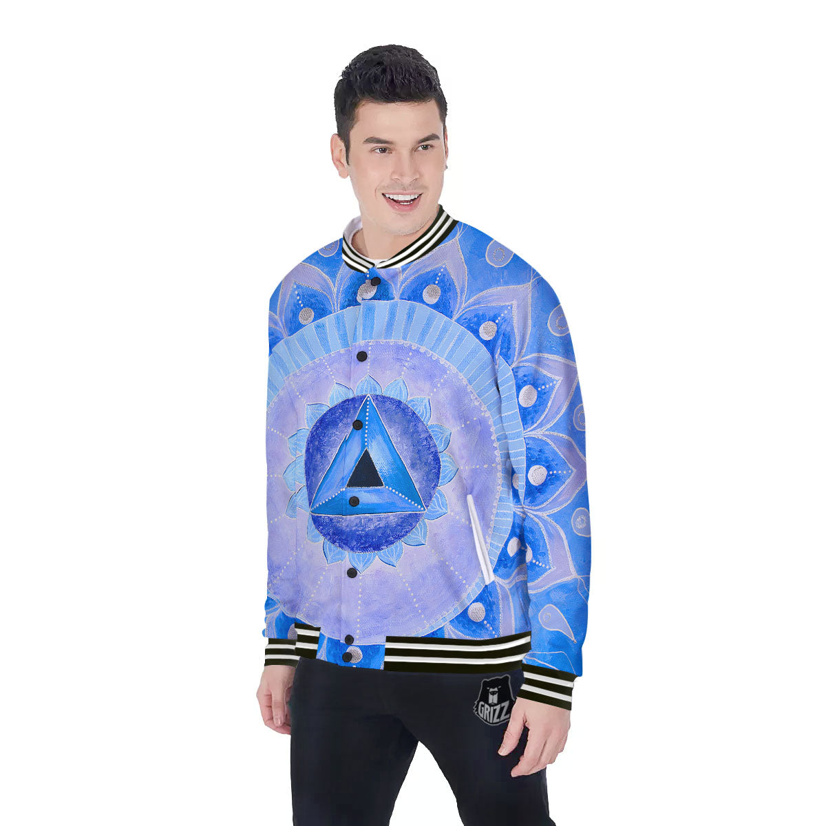 Mandala Vishuddha Chakra Print Baseball Jacket-grizzshop