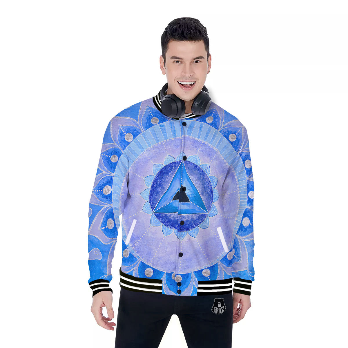 Mandala Vishuddha Chakra Print Baseball Jacket-grizzshop
