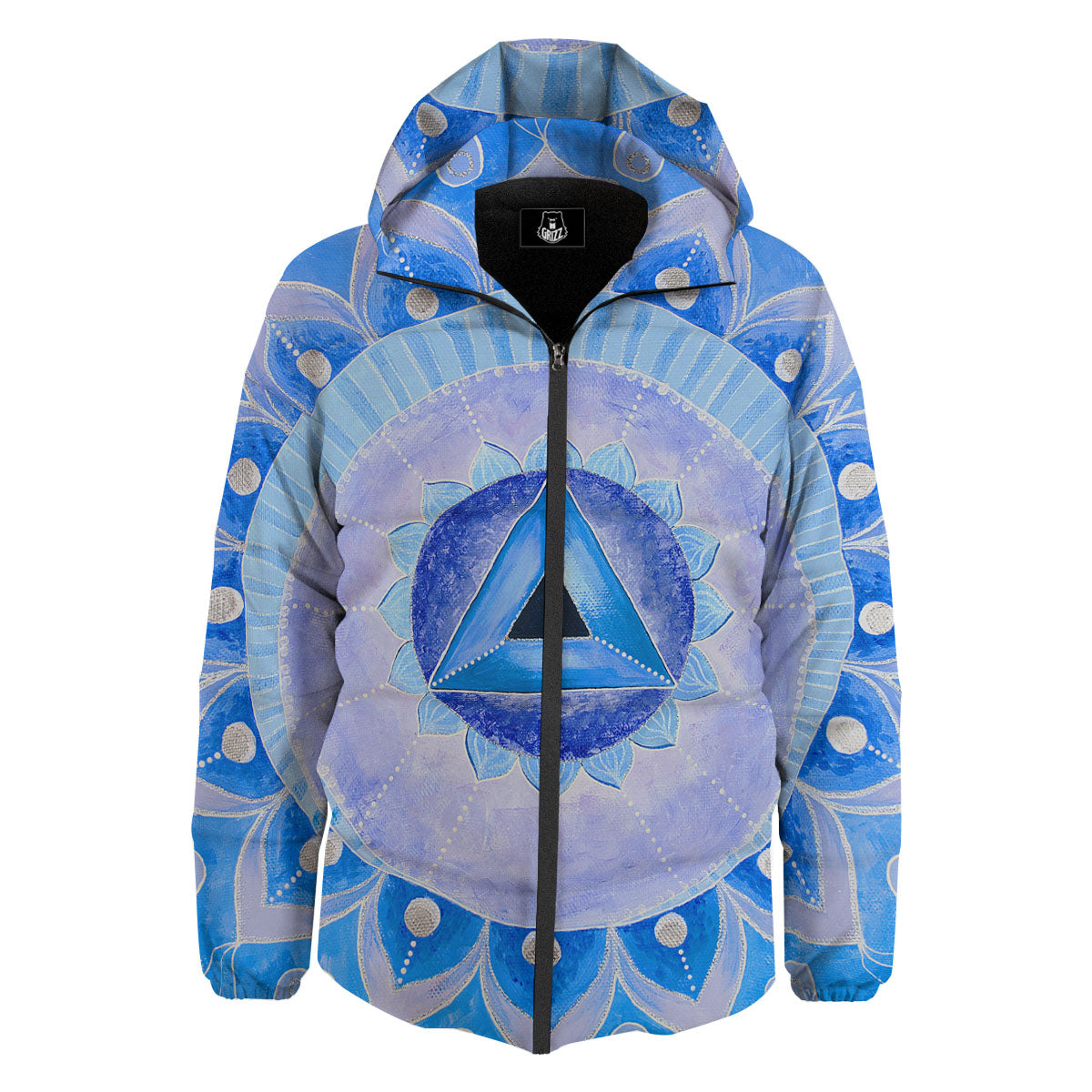 Mandala Vishuddha Chakra Print Down Jacket-grizzshop