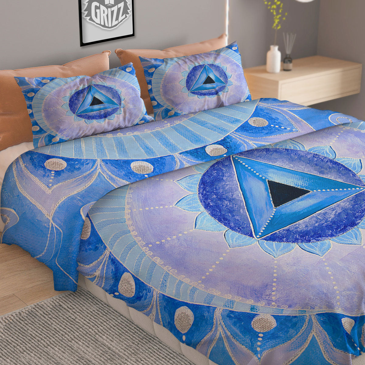 Mandala Vishuddha Chakra Print Duvet Cover Bedding Set