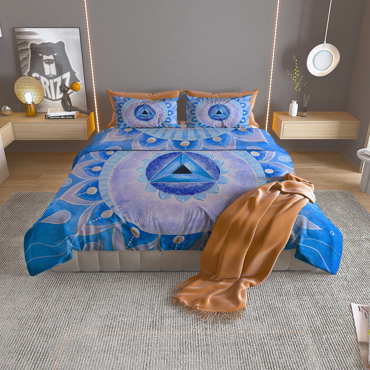 Mandala Vishuddha Chakra Print Duvet Cover Bedding Set