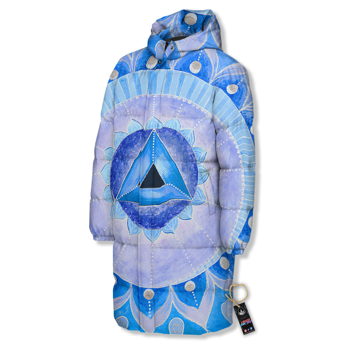 Mandala Vishuddha Chakra Print Long Down Jacket-grizzshop