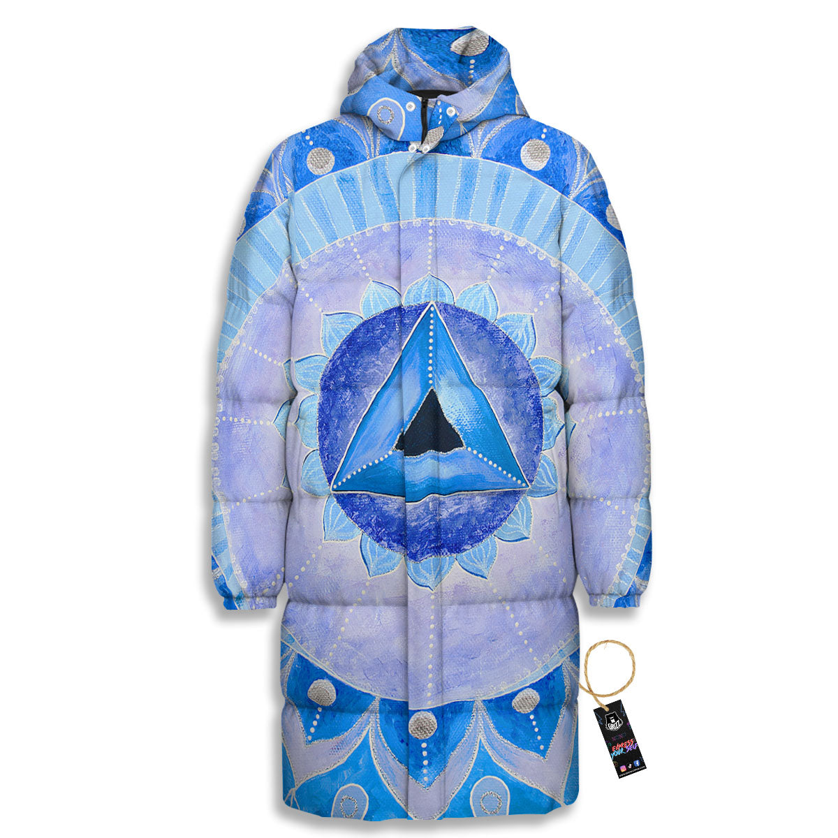 Mandala Vishuddha Chakra Print Long Down Jacket-grizzshop