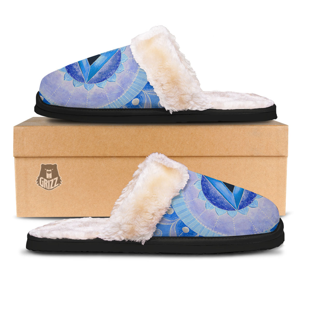 Mandala Vishuddha Chakra Print Slippers-grizzshop