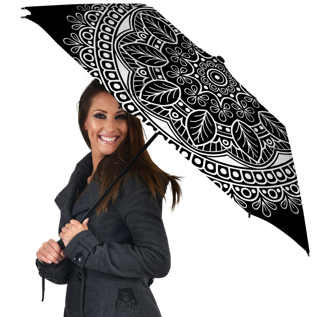 Mandala White And Black Print Umbrella-grizzshop