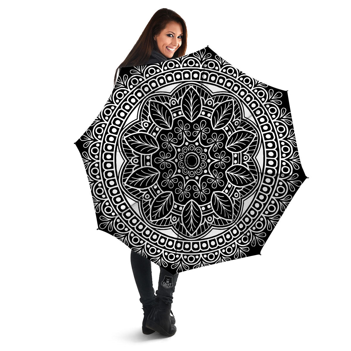 Mandala White And Black Print Umbrella-grizzshop