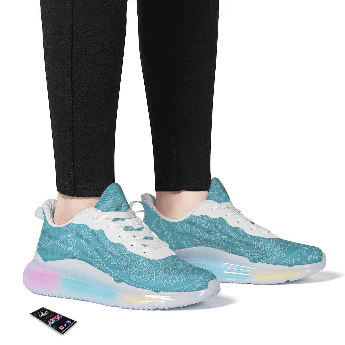 Mandala White And Teal Print Running Sneakers-grizzshop