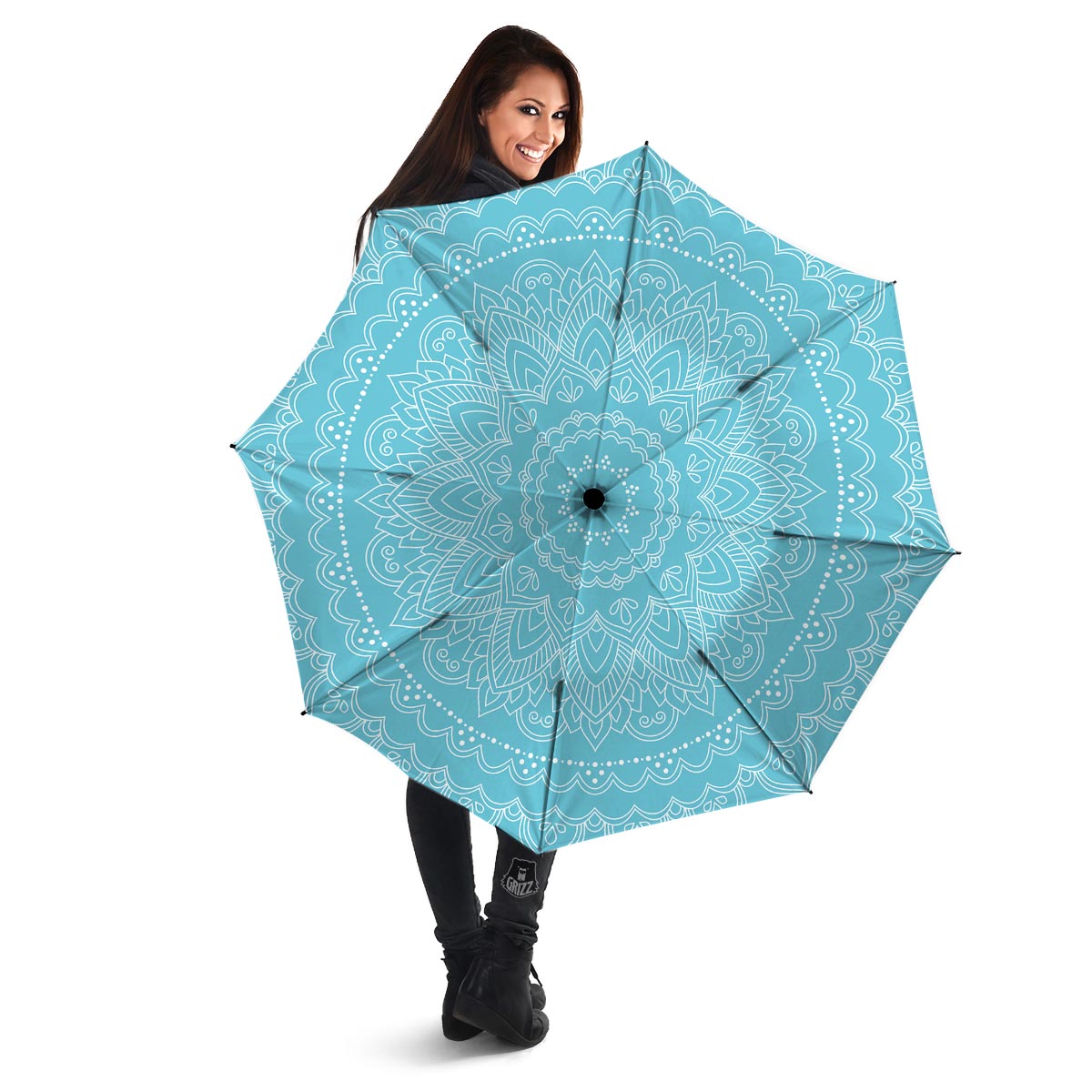 Mandala White And Teal Print Umbrella-grizzshop