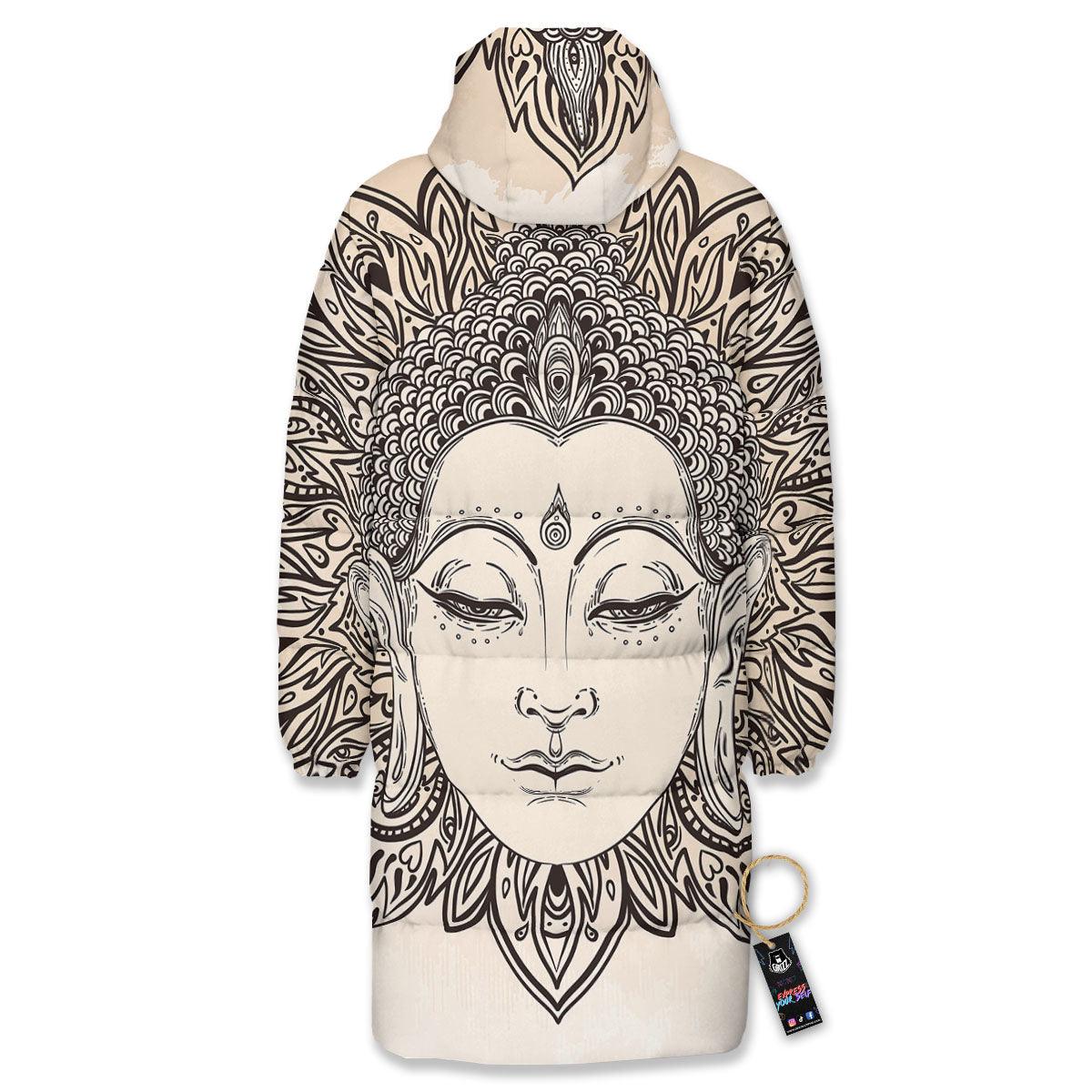Mandala Buddha Beige Print Long Down Jacket