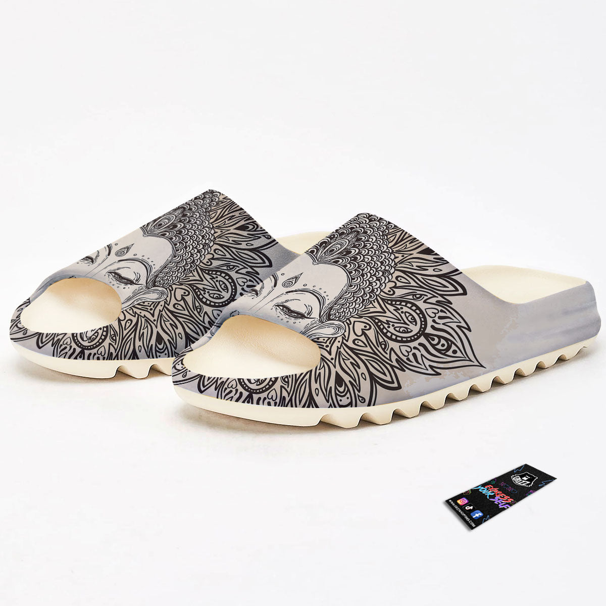 Mandala Buddha Beige Print Sandals-grizzshop