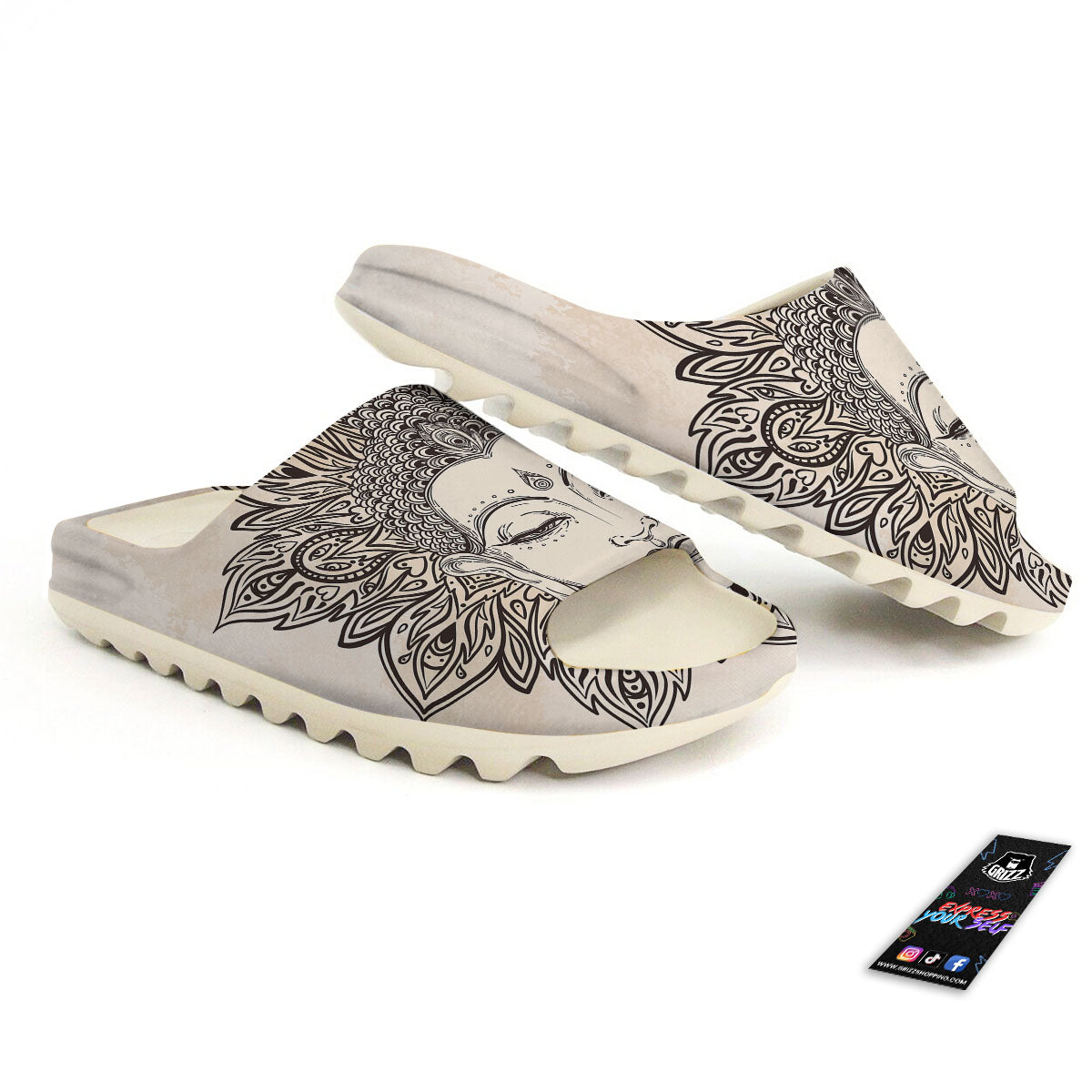 Mandala Buddha Beige Print Sandals-grizzshop